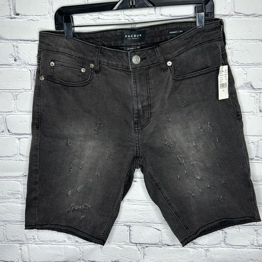 PacSun Active Stretch Skinniest Distressed Black Denim Shorts